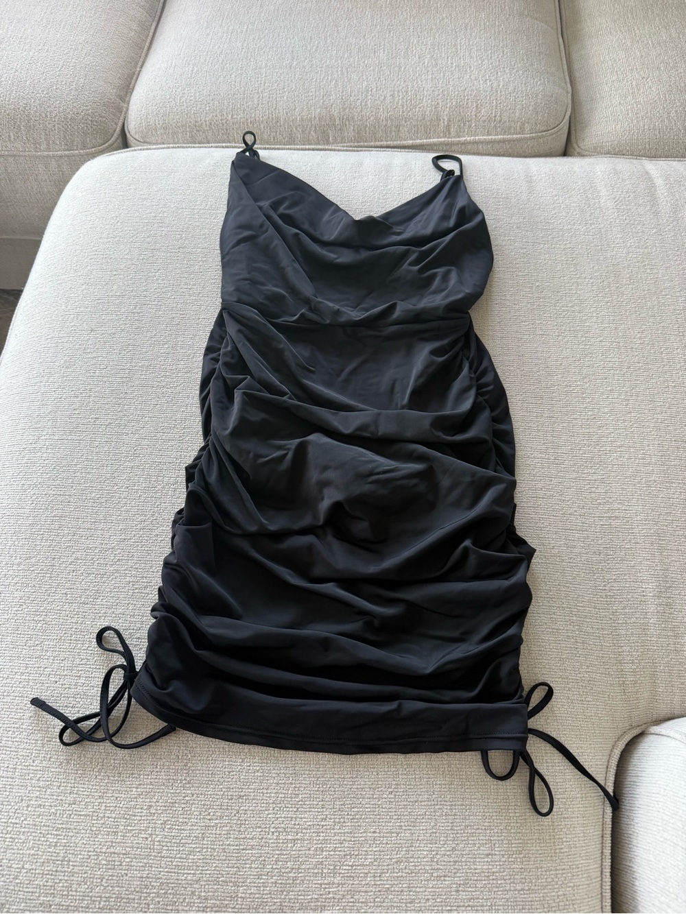 Black Ruched Slip Dress with Adjustable Side Ties